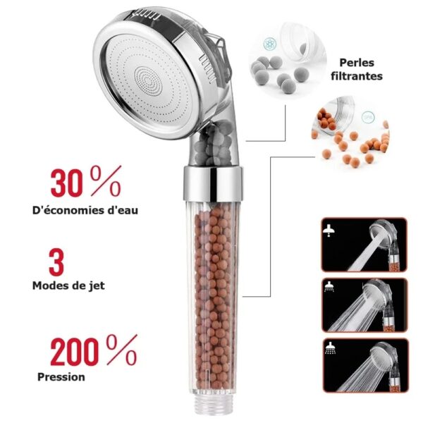 Pommeau de douche haute pression avec perles filtrantes